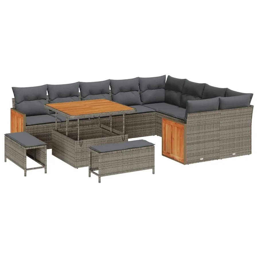 Ensemble de canapé de jardin avec coussin 13 pcs Gris polyrotin - 2