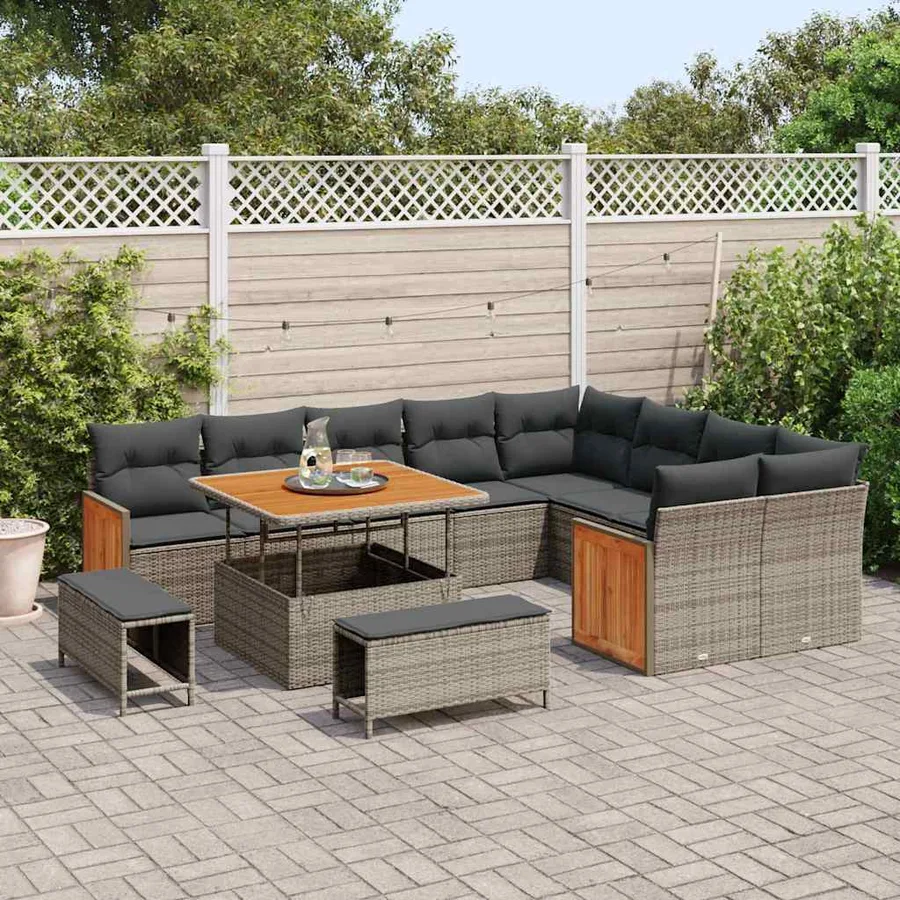 Ensemble de canapé de jardin avec coussin 13 pcs Gris polyrotin - 3