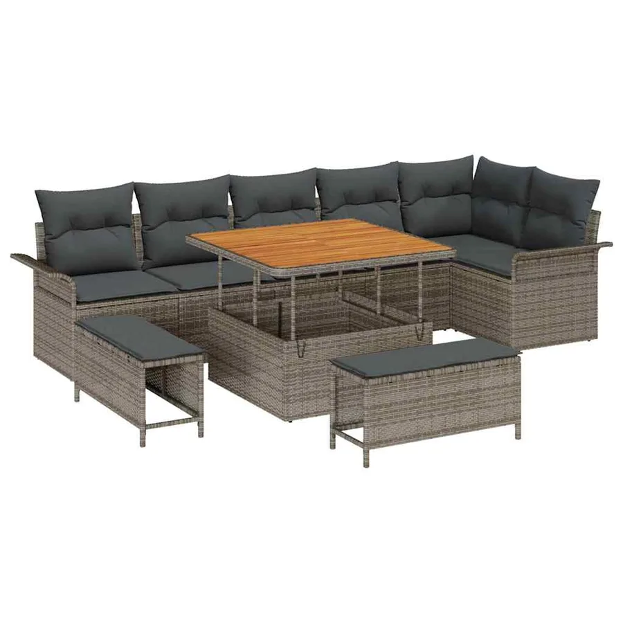 Ensemble de canapé de jardin avec coussin 9 pcs Gris polyrotin - 2