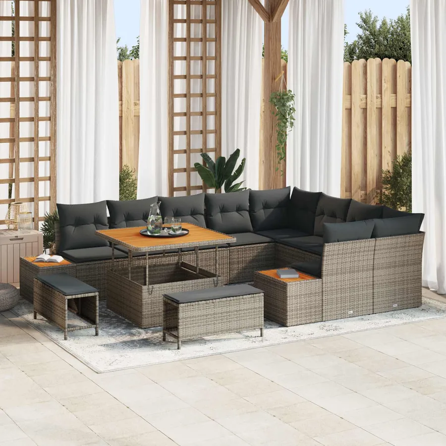 Ensemble de canapé de jardin avec coussin 12 pcs Gris