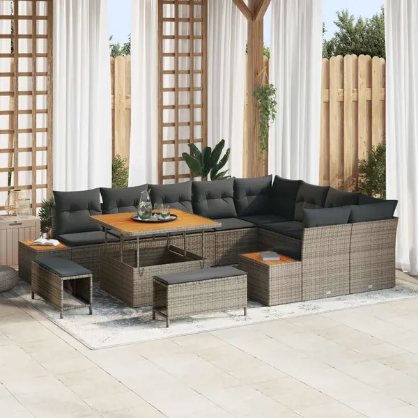 Ensemble de canapé de jardin avec coussin 12 pcs Gris
