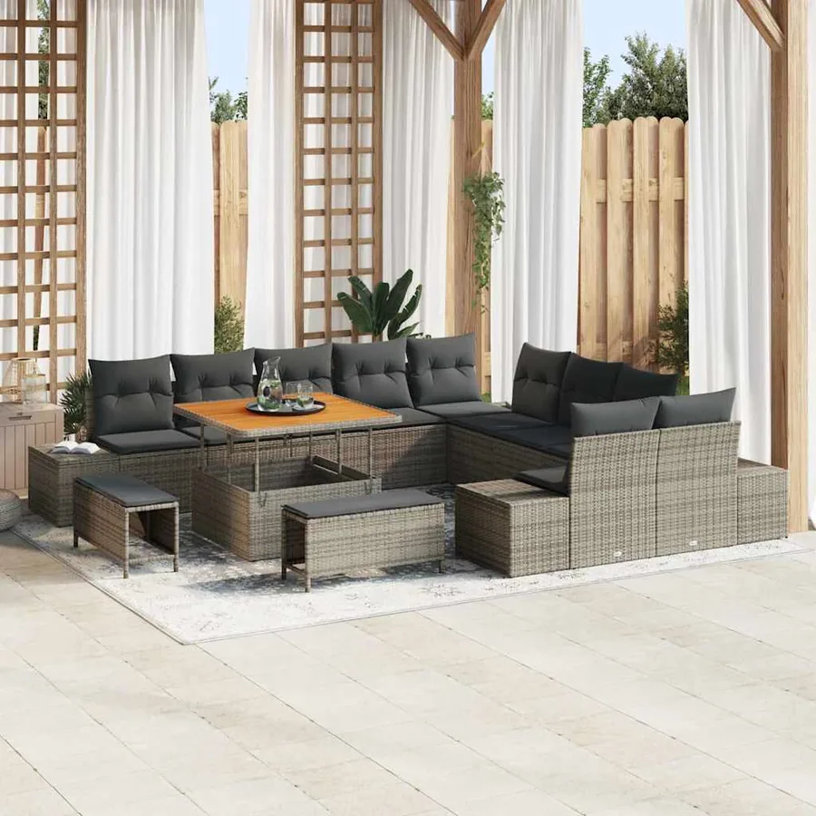Ensemble de canapé de jardin avec coussin 13 pcs Gris polyrotin