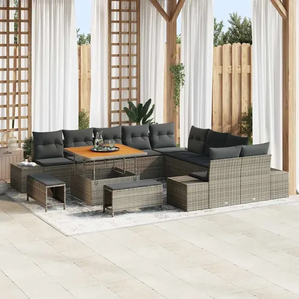 Ensemble de canapé de jardin avec coussin 13 pcs Gris polyrotin