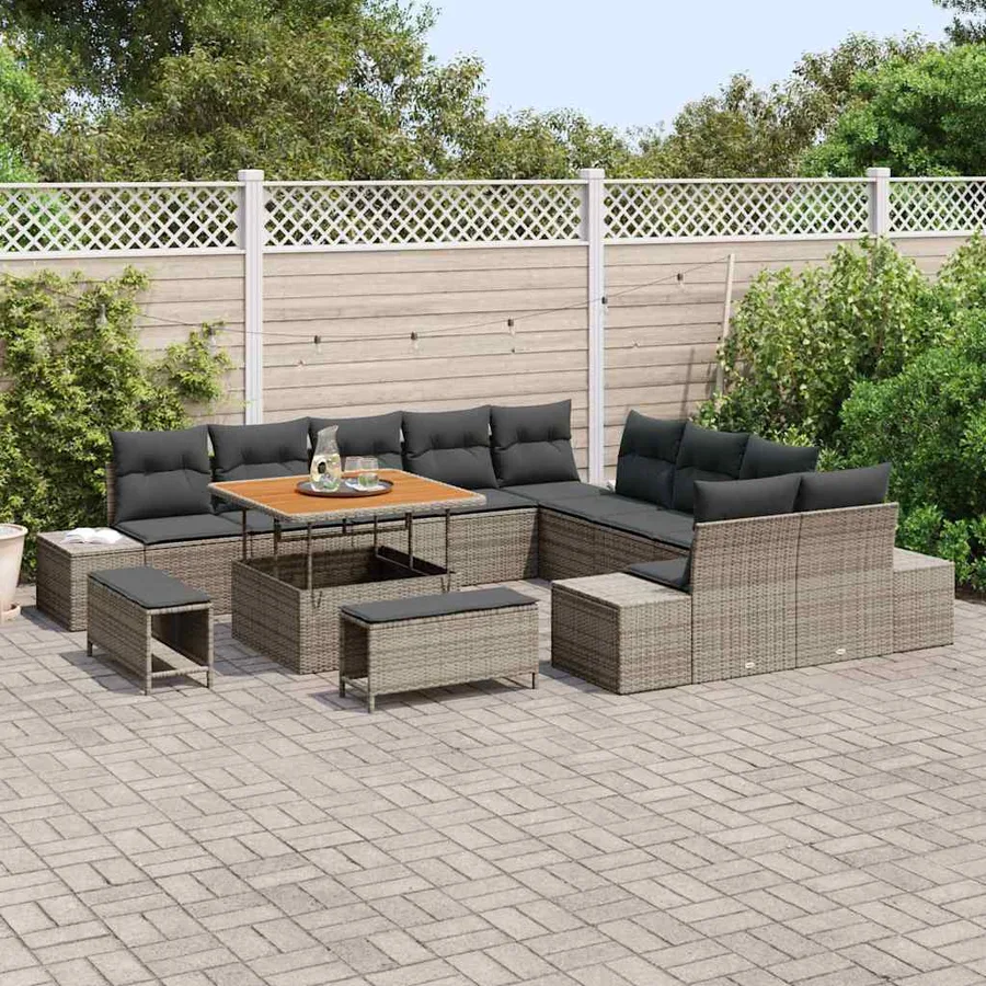 Ensemble de canapé de jardin avec coussin 13 pcs Gris polyrotin - 3