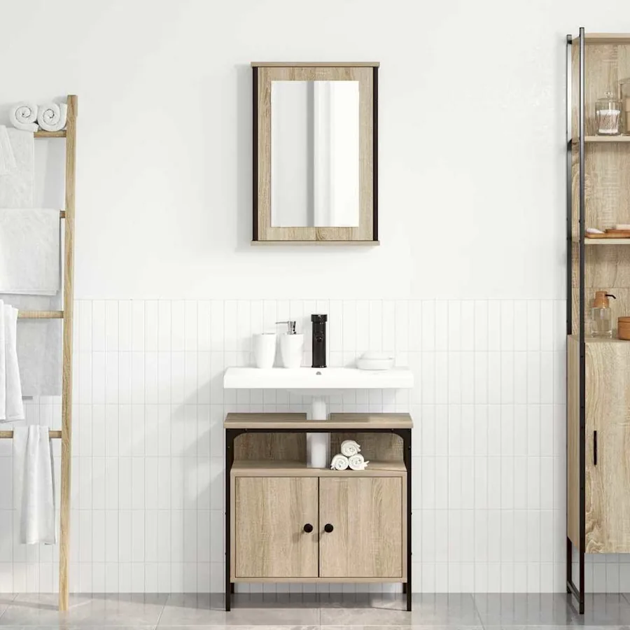 Ensemble de mobilier de salle de bain avec étagère 2 pcs Marron