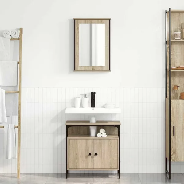 Ensemble de mobilier de salle de bain avec étagère 2 pcs Marron
