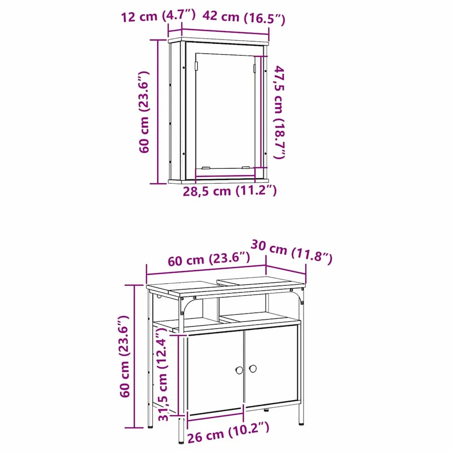Ensemble de mobilier de salle de bain avec étagère 2 pcs Marron - 13