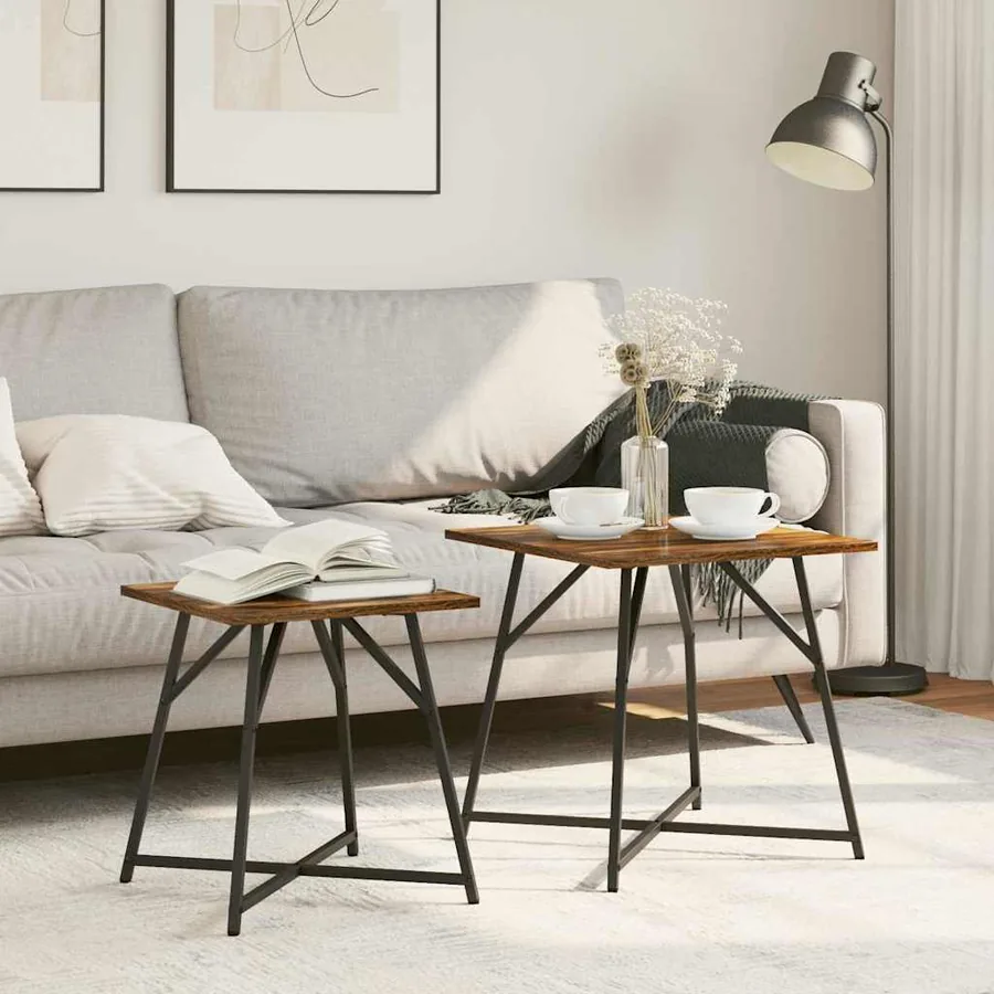 Ensemble de tables d'appoint 2 pcs Chêne fumé et noir