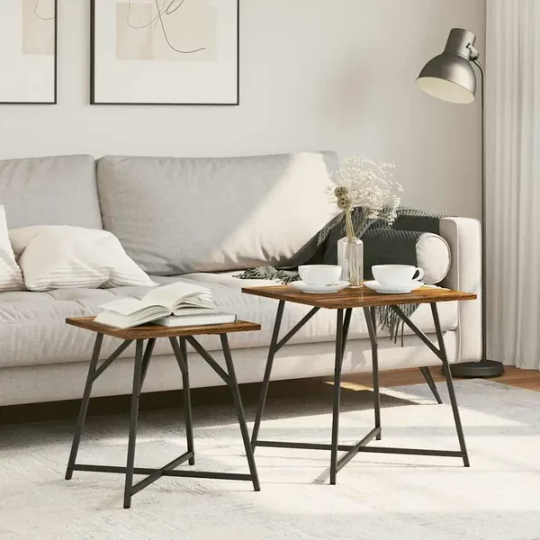 Ensemble de tables d'appoint 2 pcs Chêne fumé et noir