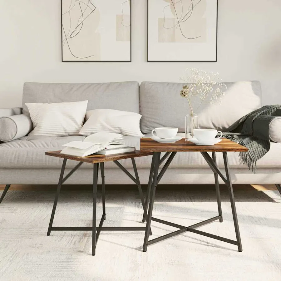 Ensemble de tables d'appoint 2 pcs Chêne fumé et noir - 4