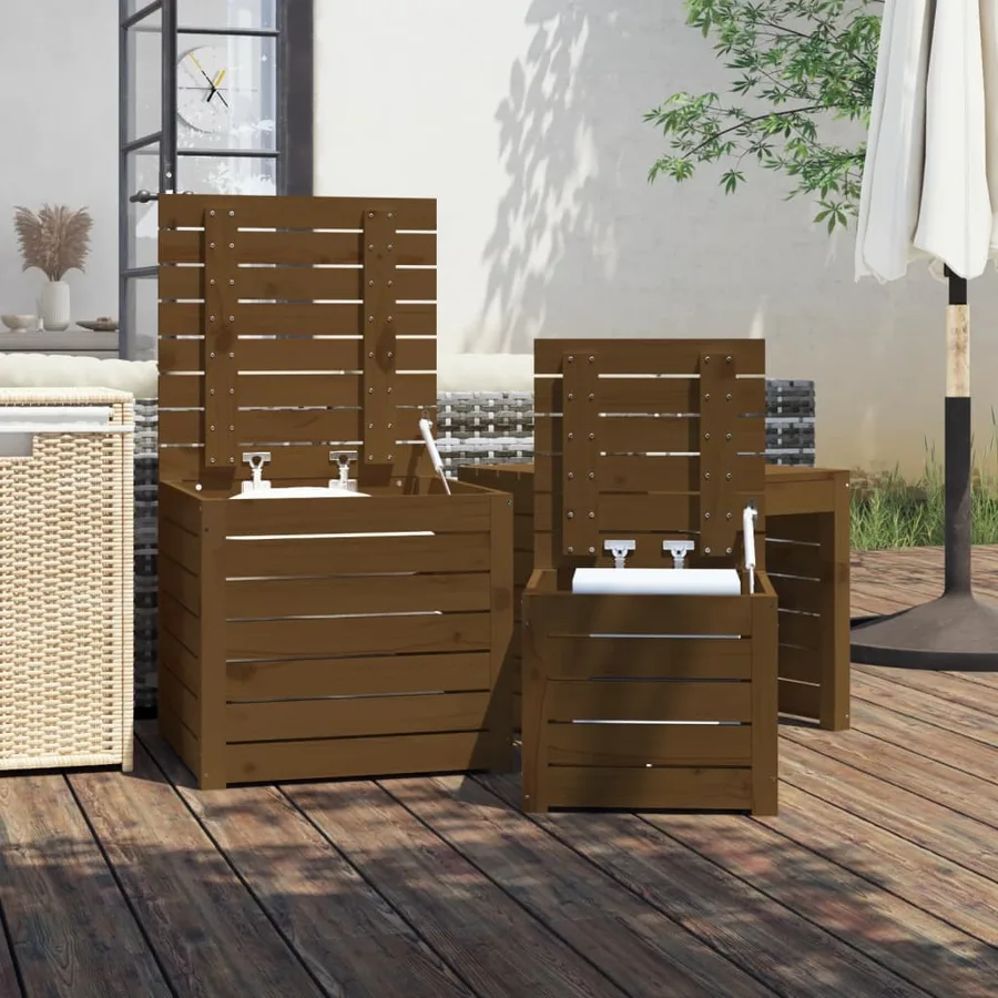 Ensemble de boîtes de jardin 3 pcs marron miel bois pin massif - 3