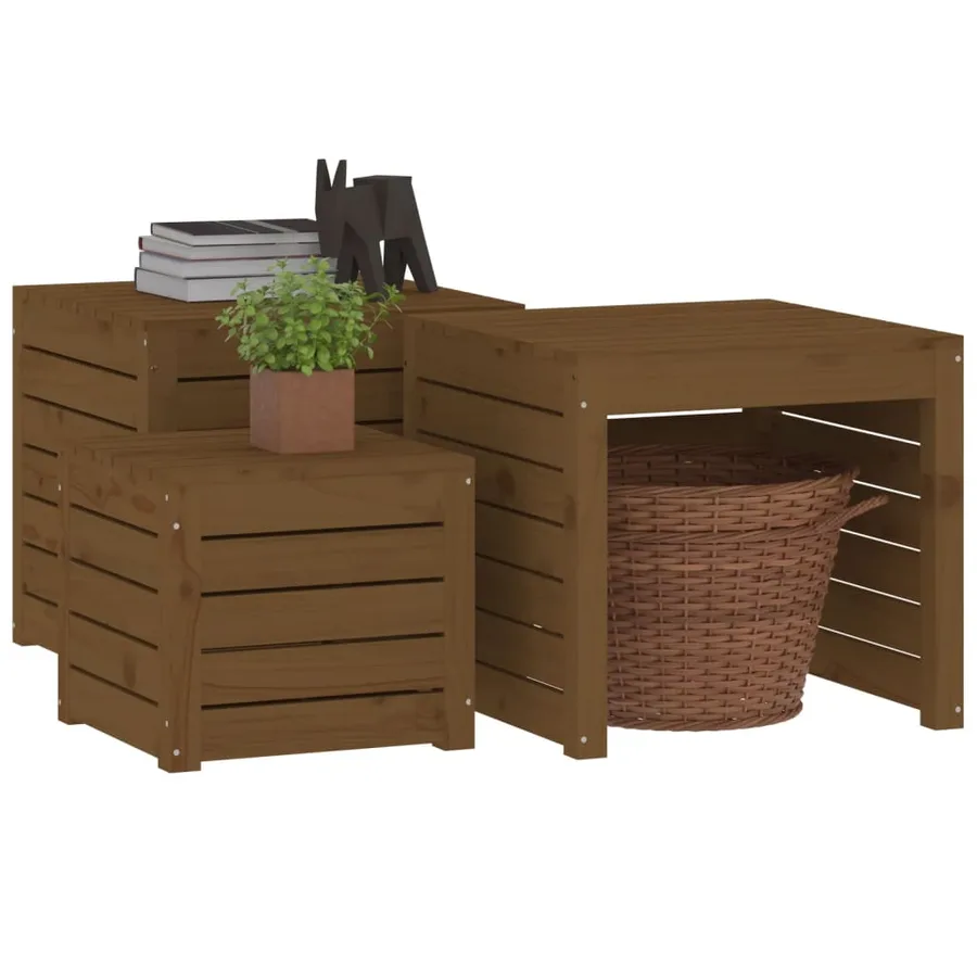 Ensemble de boîtes de jardin 3 pcs marron miel bois pin massif - 4