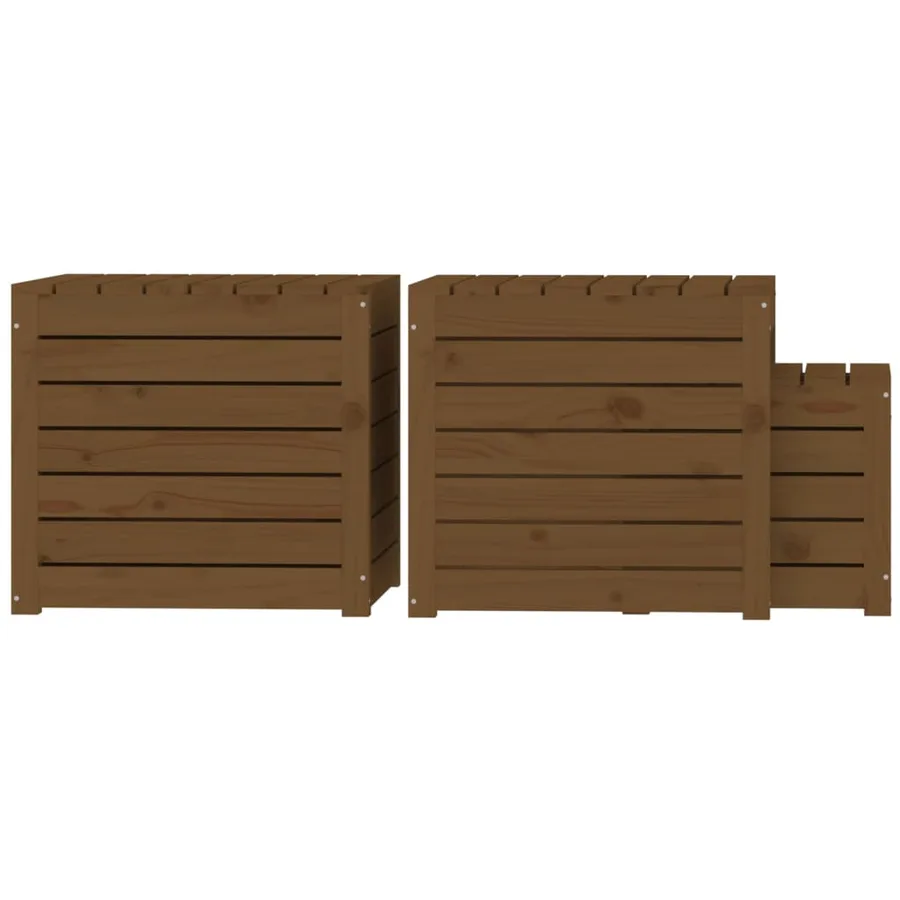 Ensemble de boîtes de jardin 3 pcs marron miel bois pin massif - 7