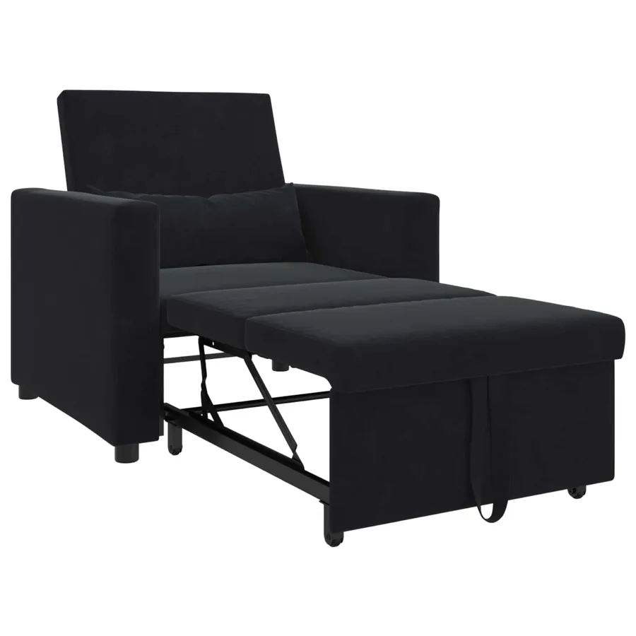 Canapé-lit escamotable simple avec des roues Noir Velours - 2