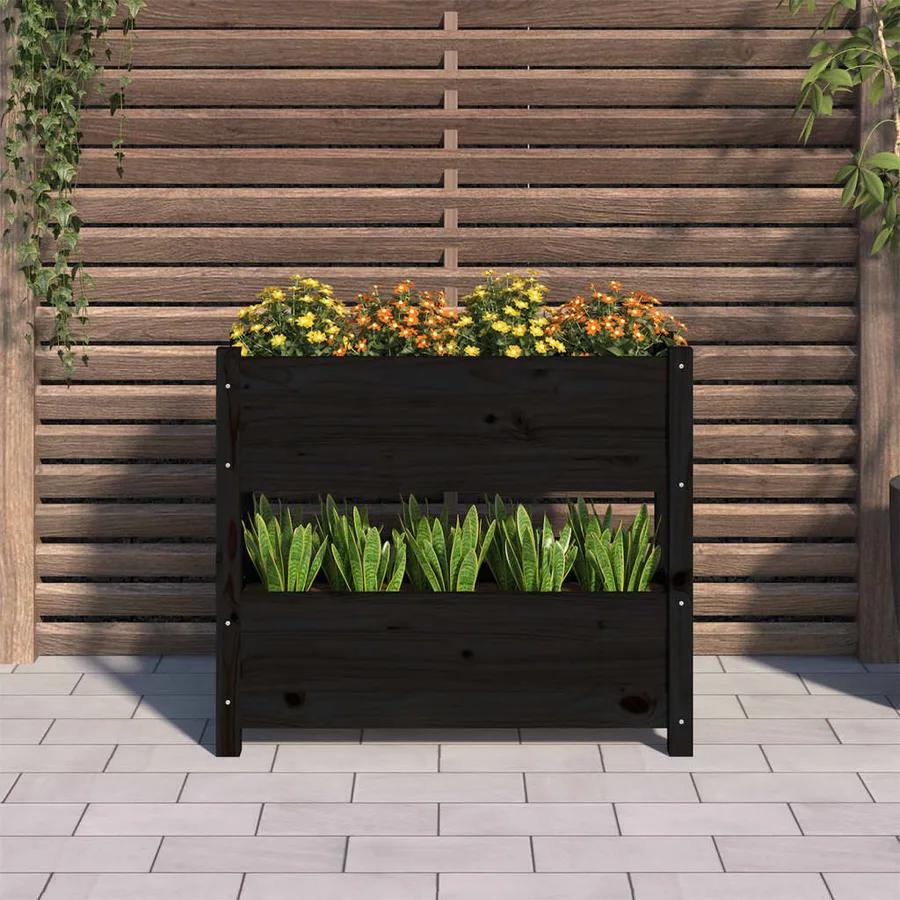Jardinière Noir 77x25x66 cm Bois massif de pin - 3