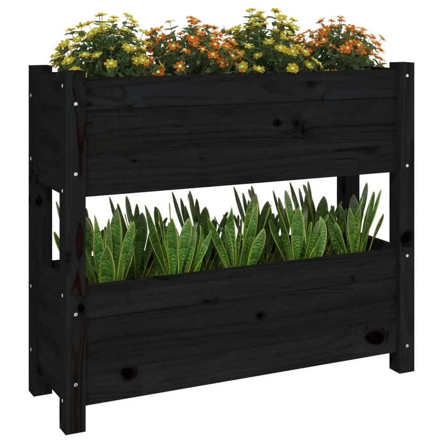 Jardinière Noir 77x25x66 cm Bois massif de pin - 4