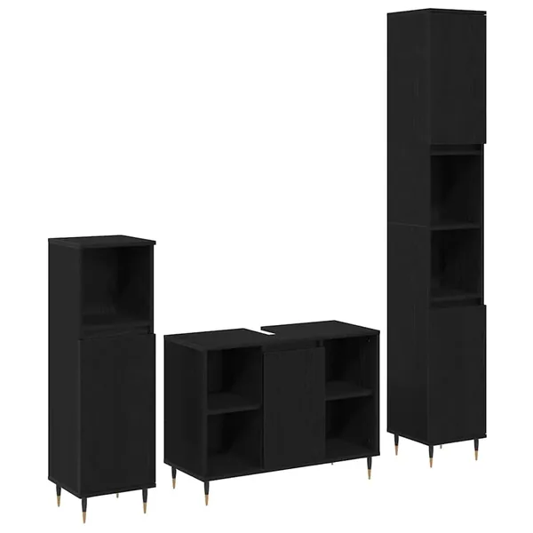 Ensemble de mobilier de salle de bain 3 pcs Chêne noir