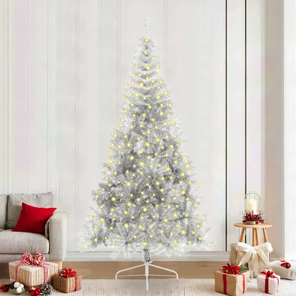 Sapin de Noël artificiel pré-éclairé Argent 240 cm PET