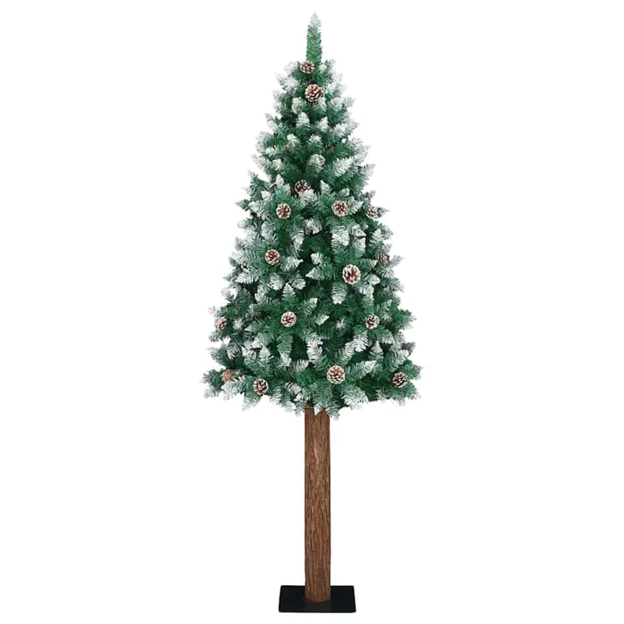 Sapin de Noël mince Vert 210 cm PVC et bois de pin massif - 3