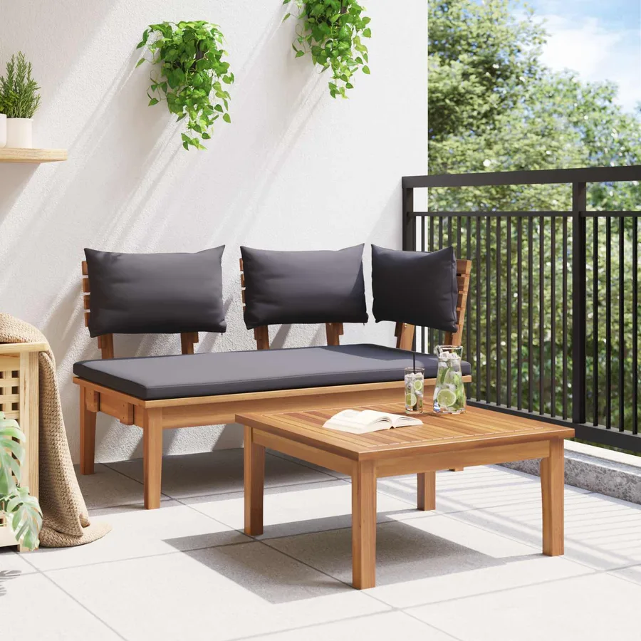 Ensemble banc et table de jardin 2 pcs Gris et marron - 4