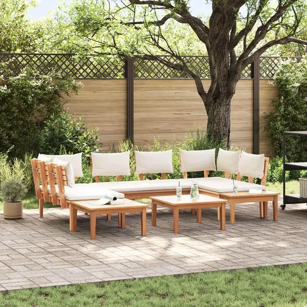 Ensemble de canapé de jardin 4 pcs Marron et Crème