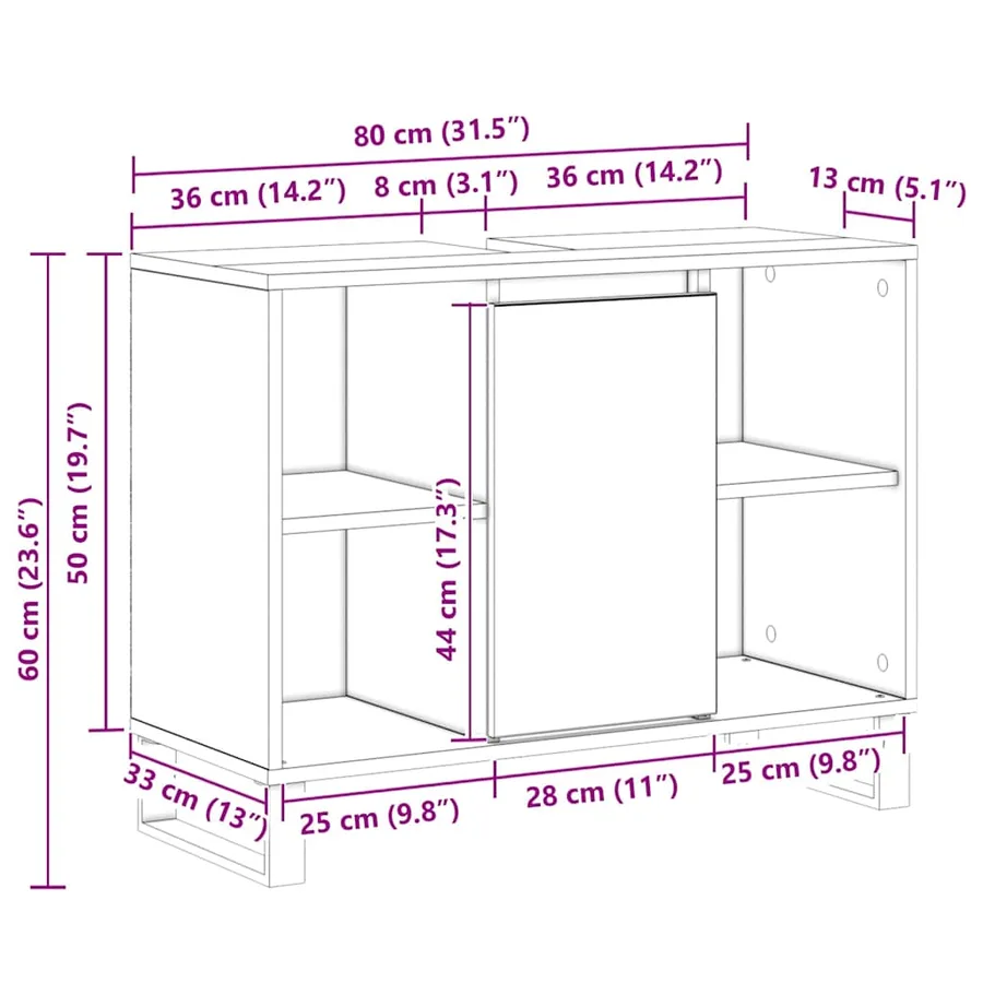 Cabinet de salle de bain Chêne artisanal 80 x 33 x 60 cm - 14