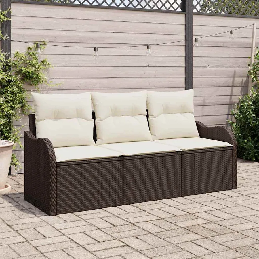 Ensemble de canapé de jardin 3 pcs Marron polyrotin