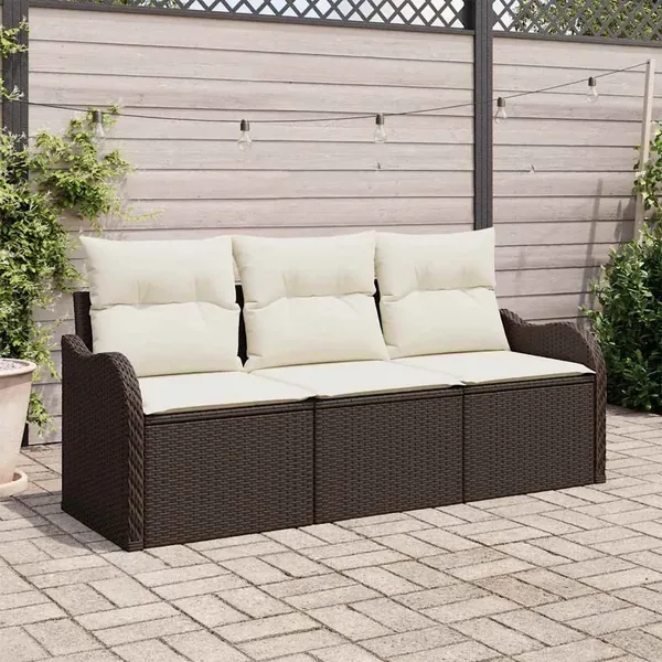 Ensemble de canapé de jardin 3 pcs Marron polyrotin