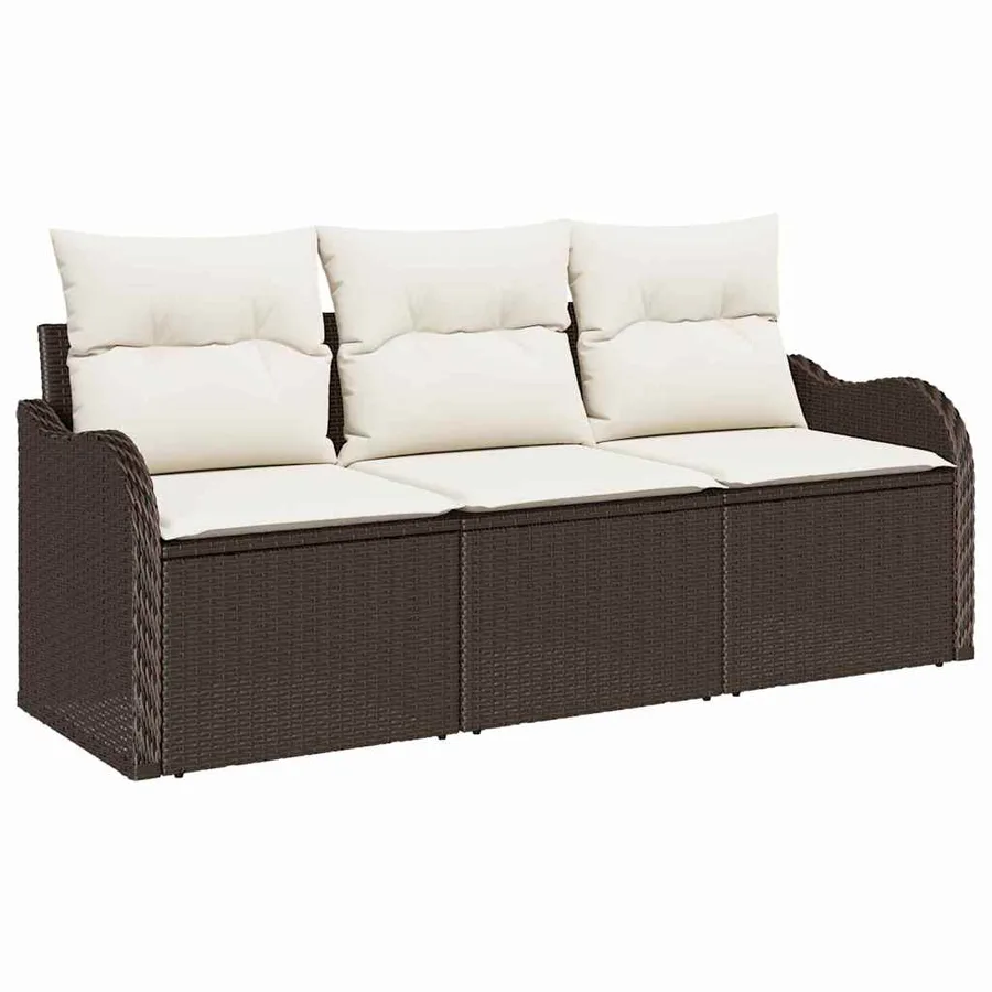 Ensemble de canapé de jardin 3 pcs Marron polyrotin - 2