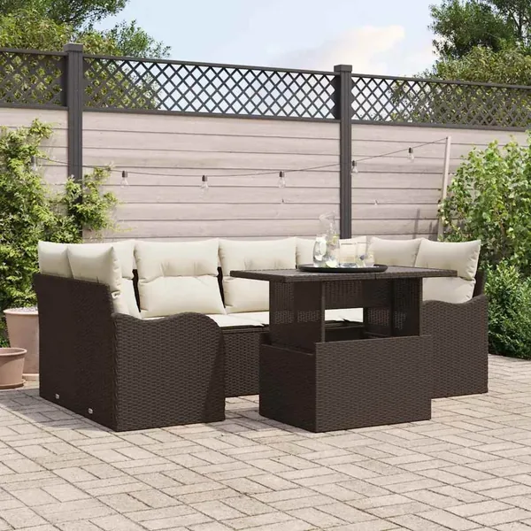 Ensemble de canapé de jardin 7 pcs Marron Poly rotin
