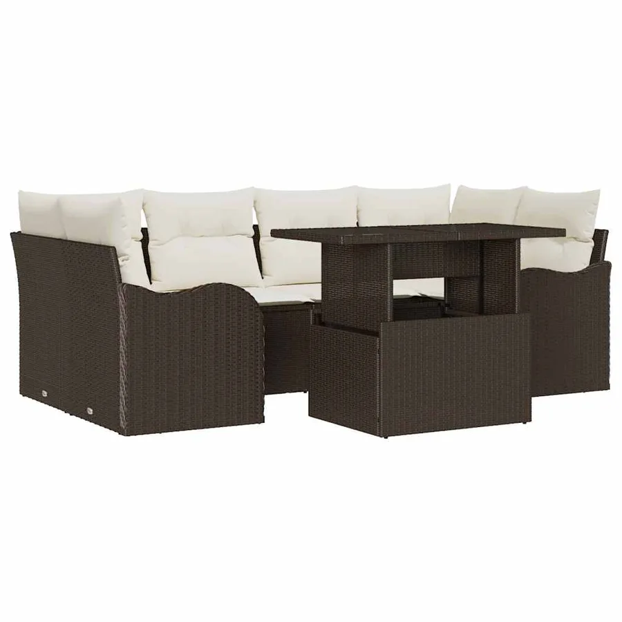 Ensemble de canapé de jardin 7 pcs Marron Poly rotin - 2