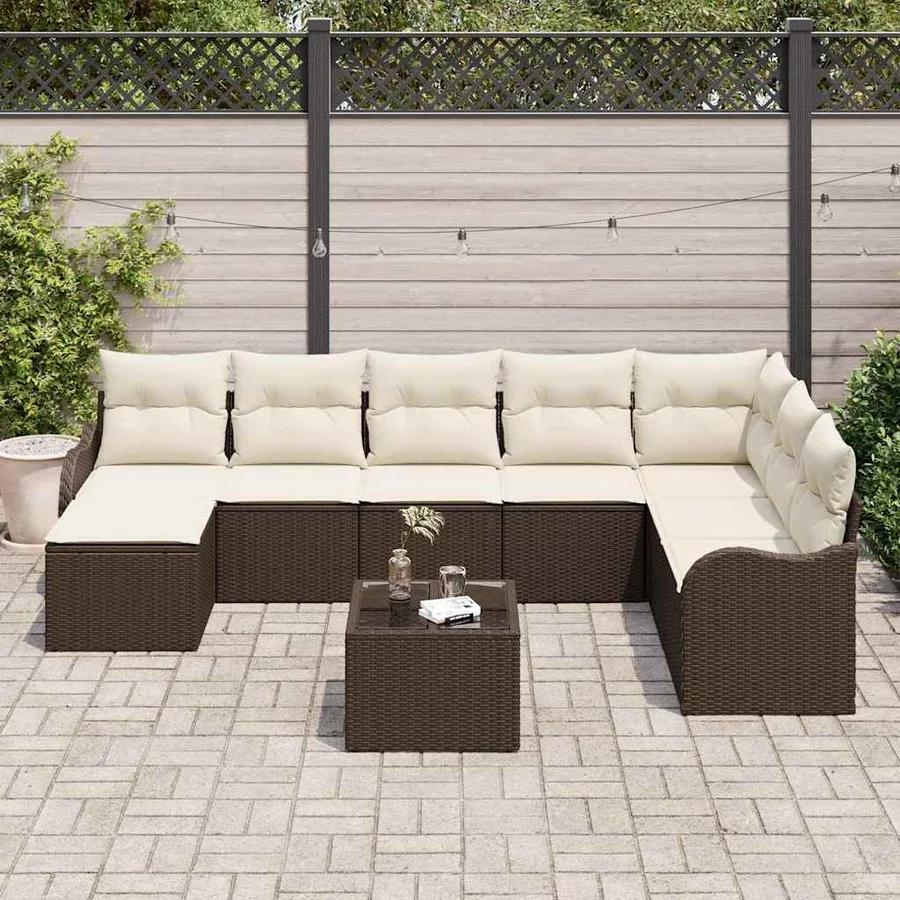 Ensemble de canapé de jardin 9 pcs Marron Poly rotin - 3