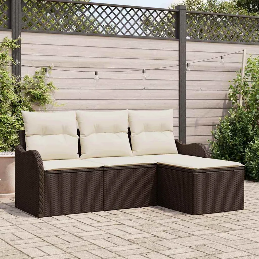 Ensemble de canapé de jardin 4 pcs Marron Poly rotin