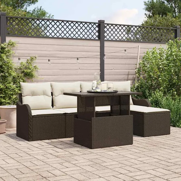 Ensemble de sièges d'extérieur 6 pcs Marron Poly rotin