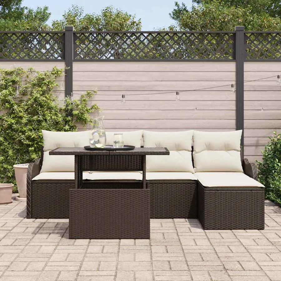 Ensemble de sièges d'extérieur 6 pcs Marron Poly rotin - 3