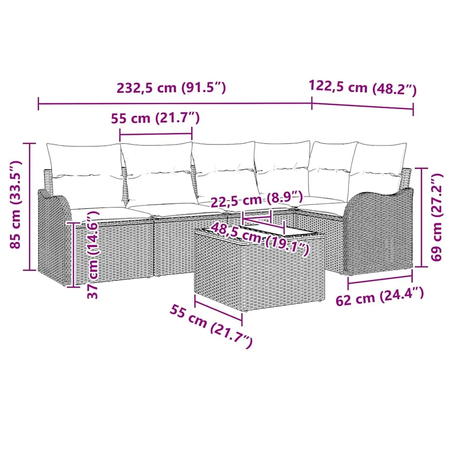 Ensemble de canapé de jardin 6 pcs Marron polyrotin - 13