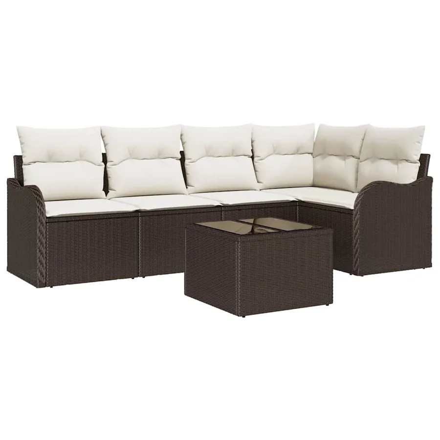 Ensemble de canapé de jardin 6 pcs Marron polyrotin - 2