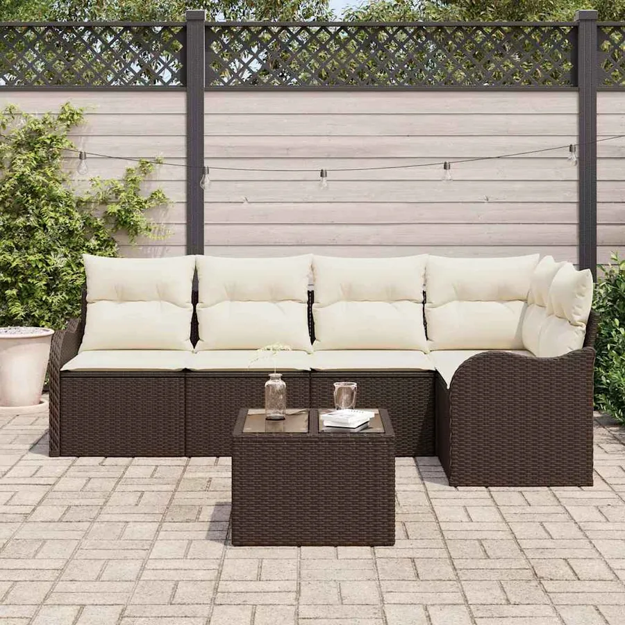 Ensemble de canapé de jardin 6 pcs Marron polyrotin - 3