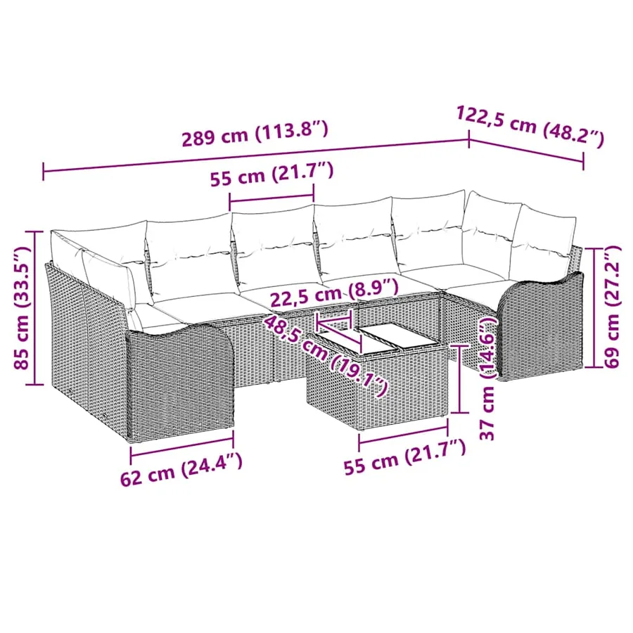 Ensemble de canapé de jardin avec coussin 8 pcs Marron et Crème - 13