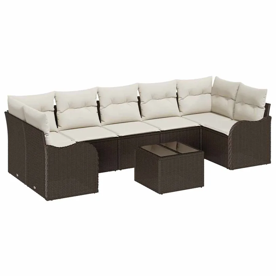 Ensemble de canapé de jardin avec coussin 8 pcs Marron et Crème - 2