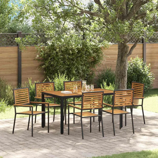 Ensemble de salle à manger pour jardin 7 pcs Noir et Marron