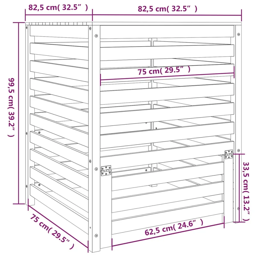 Composteur Blanc 82,5x82,5x99,5 cm Bois massif de pin - 10