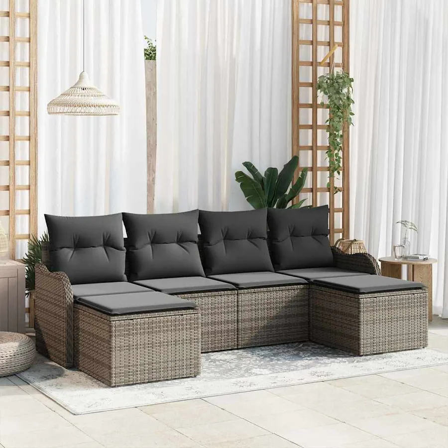 Ensemble de canapé de jardin avec coussin 6 pcs Gris Poly rotin