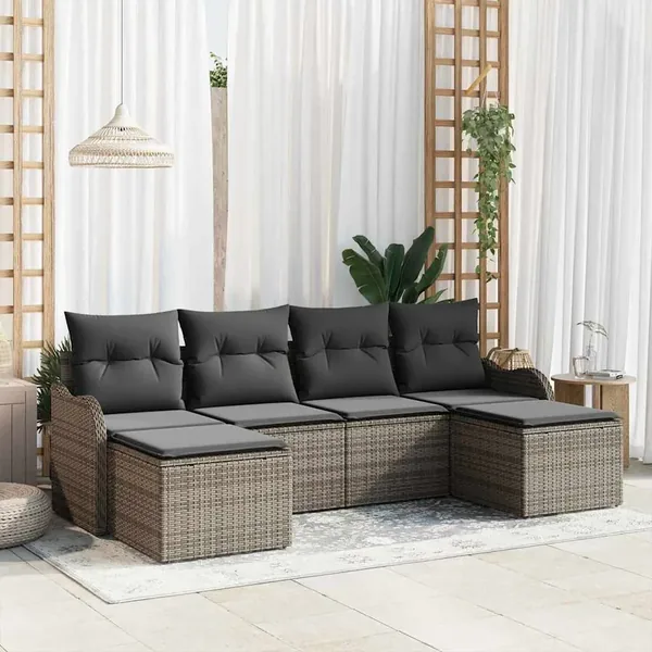 Ensemble de canapé de jardin avec coussin 6 pcs Gris Poly rotin