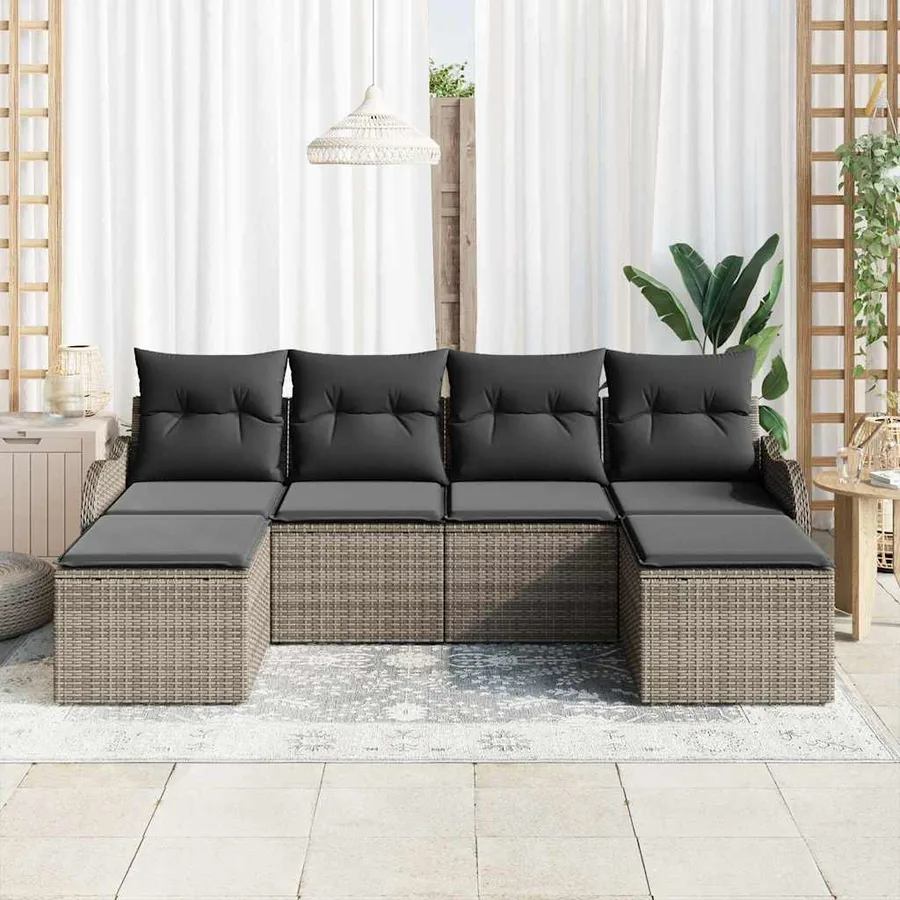 Ensemble de canapé de jardin avec coussin 6 pcs Gris Poly rotin - 3