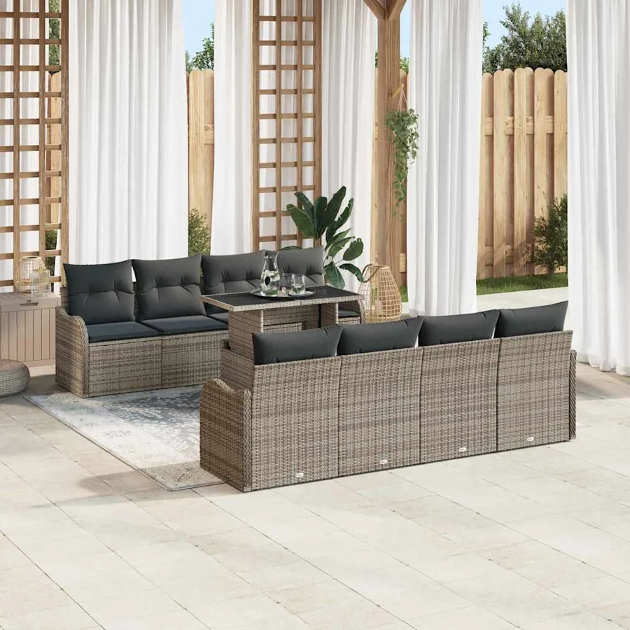 Ensemble de canapé de jardin avec coussin 7 pcs Gris polyrotin - 3