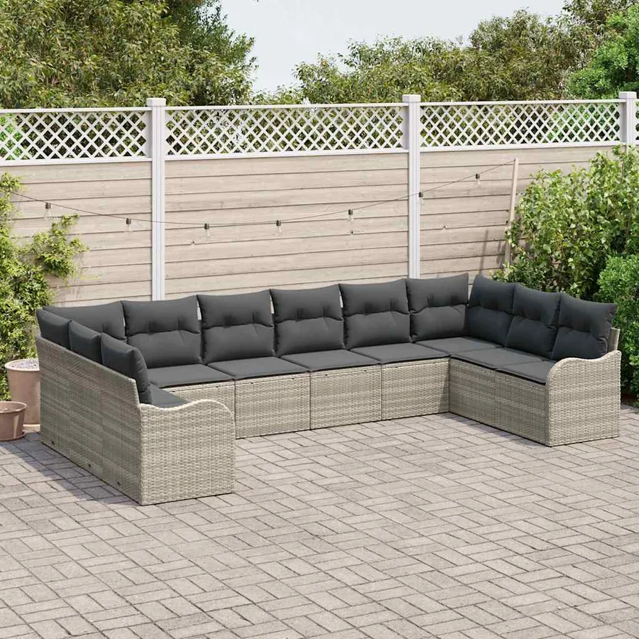 Ensemble de canapé de jardin 10 pcs Gris clair polyrotin - 3