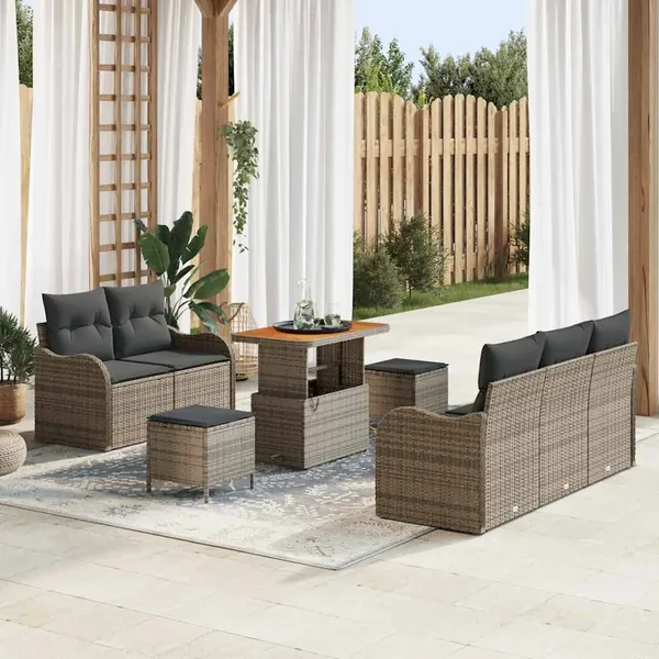 Ensemble de canapé de jardin avec coussin 8 pcs Gris polyrotin
