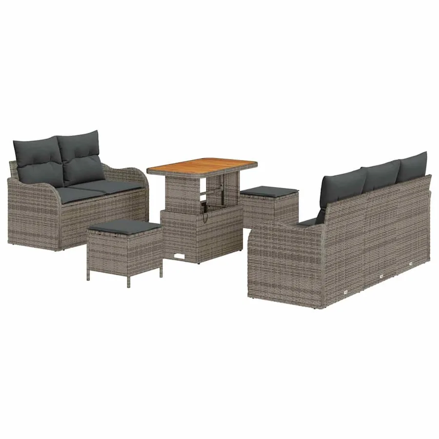 Ensemble de canapé de jardin avec coussin 8 pcs Gris polyrotin - 2