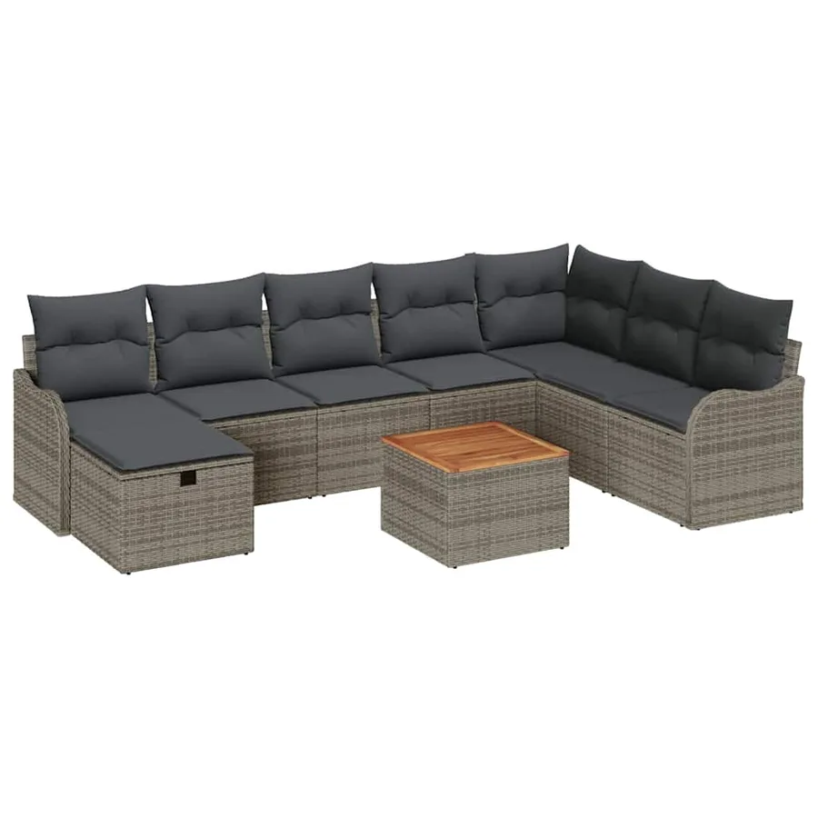 Ensemble de canapé de jardin avec coussin 9 pcs Gris polyrotin - 2